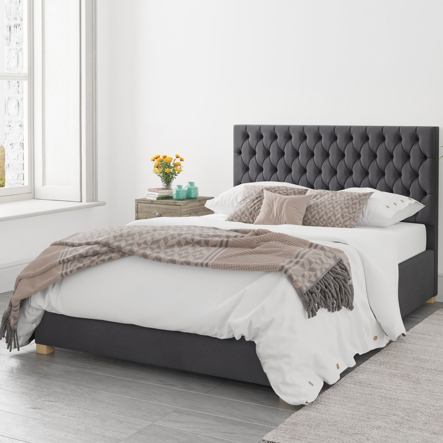 Read more about Dark grey velvet double ottoman bed angel aspire
